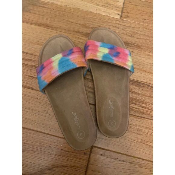 Cat & Jack, girl's multicolor/rainbow slip on cork slide sandals size 3 - Picture 1 of 4